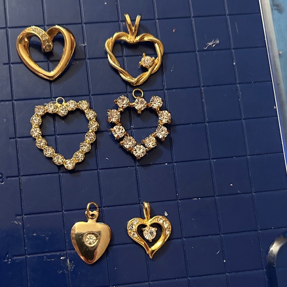 Vintage Heart Love Gold Tone Crystal Charms Pendants